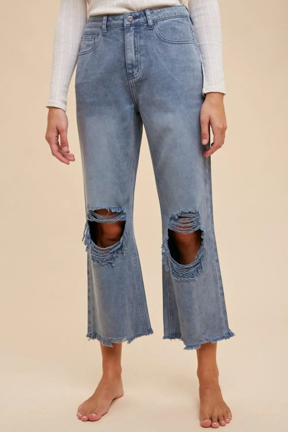 Annie Wear Distressed Raw Hem Jeans - SwagglyLife Home & Fashion